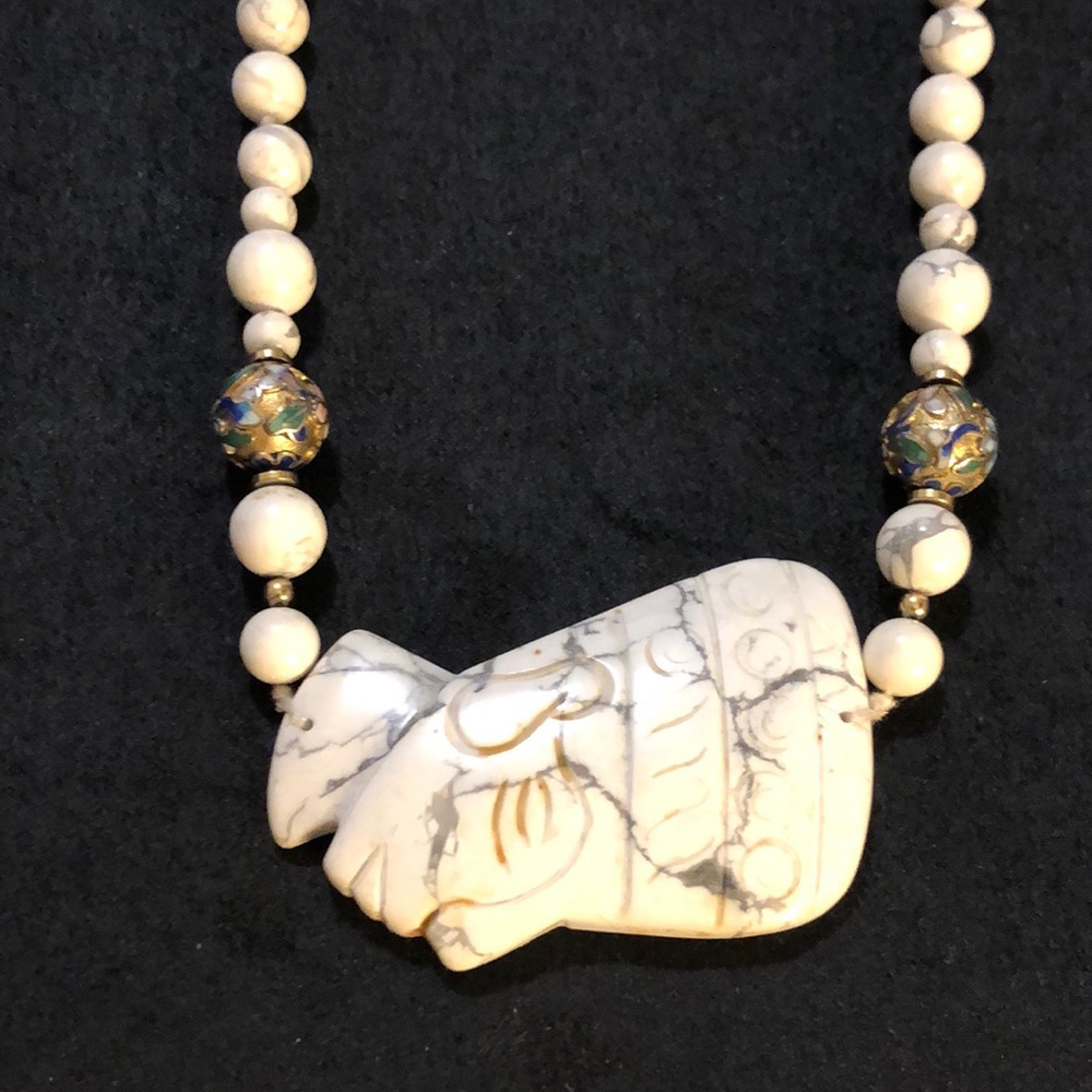 Unique One Of A Kind Howlite Beaded Pendant,Necklace.Howlite/2-14kt Enamel Beads